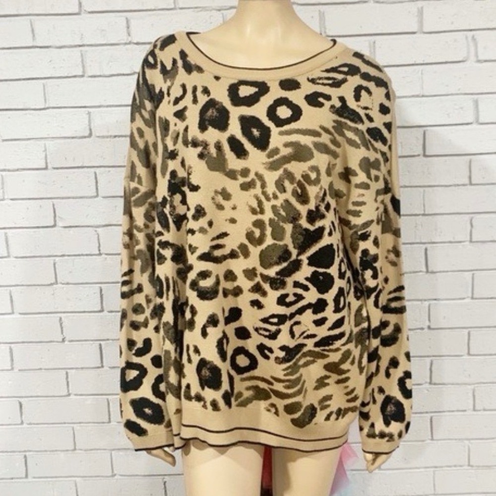 Rachel Rachel Roy Animal Print Sweater Mob Wife Leopard Statement 2X NWT